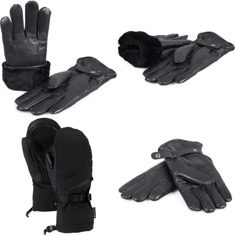 

Luxury Sheepskin Fur Lined Leather Gloves for Men - Black with Snap Closure, Small Size