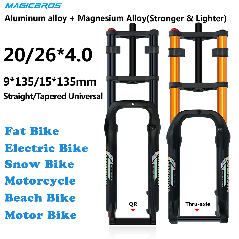 

20x4.0 26*4.0 Dual Crown Motor Fork QR 9*135mm 15*135mm Beach Snow Bike Electric Fat Tire Bike Motorcycle Double Crown Air Fork