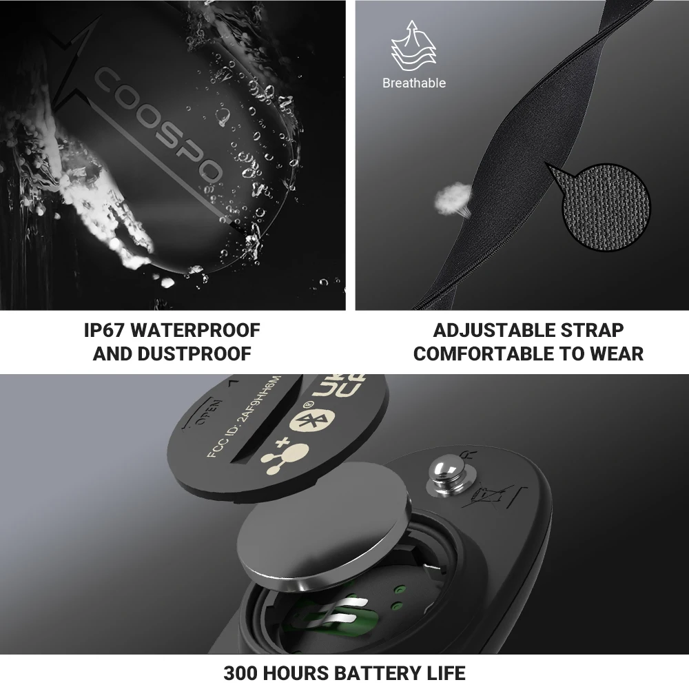 COOSPO H6M Brust-Herzfrequenzmesser-Gurt Bluetooth 4.0 ANT+ Herzfrequenzsensor Wasserdicht für Garmin Wahoo – Detail 6