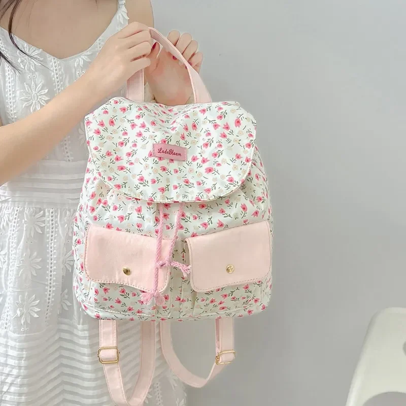 Mochila de lona de estilo étnico para chica, bolsa ligera con estampado de flores bonitas, estilo Harajuku, para ordenador portátil, viaje, trabajo, viaje