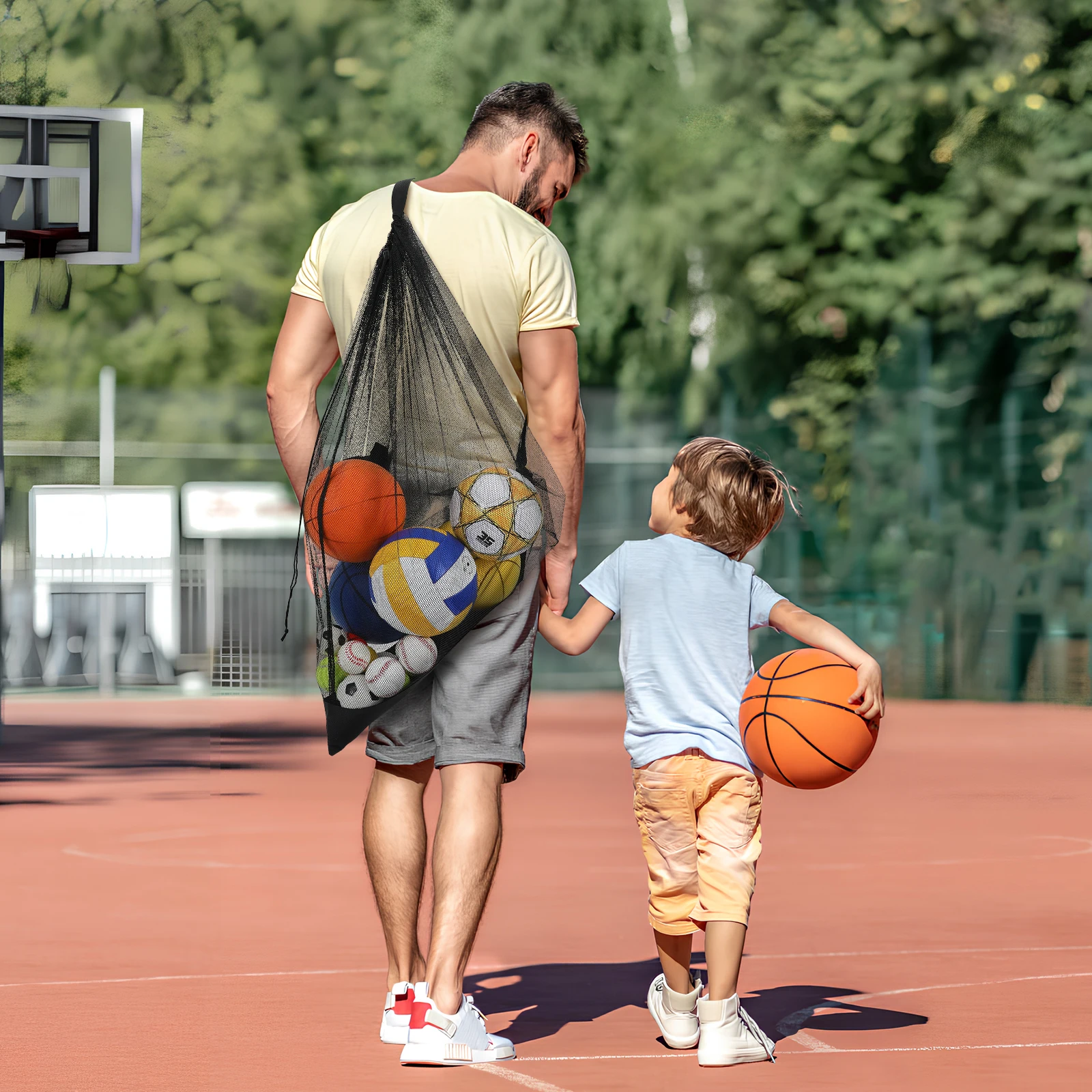 

Big Ball Net Bag Large Capacity Mesh Drawstring Basketball Volleyball Soccer Heavy Duty Football Sports Equipment Storage