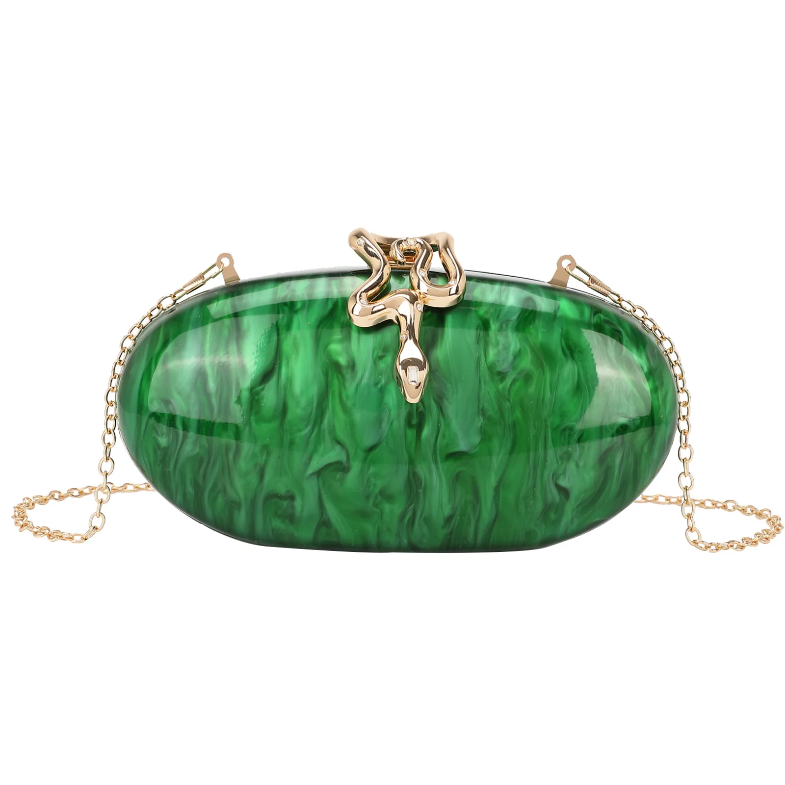 

Latest Ladies' Evening Bag Elliptical Snake-shaped Lock Acrylic Handheld Bag Fashion Chain Single-shoulder Crossbody New Style