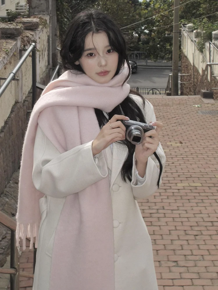 

Japanese Atmosphere Contains Wool Blue Fringed Scarf Women's 2025 Winter Thickened Warm and Cold-proof Student Scarf Female