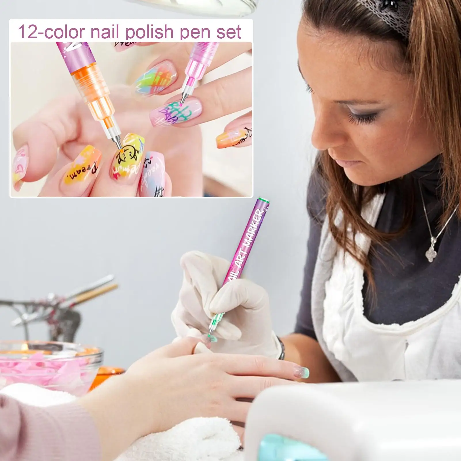 

Nail Pens Nail Paint Pen 12 Colors Portable Tools Decoration Drawing for Kids Art Practice Salon Manicure Home Women