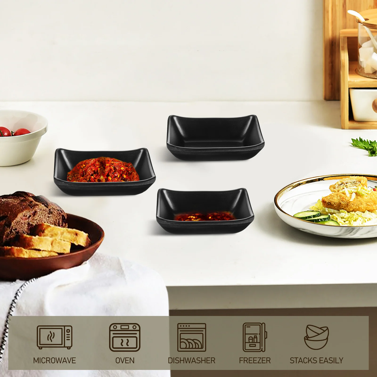 

4Pcs Dipping Sauce Dishes with Chopstick Holders Fine Craftsmanship Smooth Surface Stable Bottom for Soy Sauce Garlic Ginger