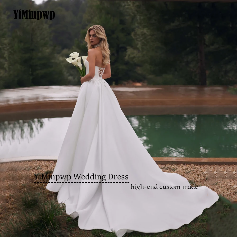 여성을위한 맞춤형 럭셔리 Strapless 인어 웨딩 드레스 2 조각 새틴 스윕 기차 신부 빈티지 신부 가운 Vestidos