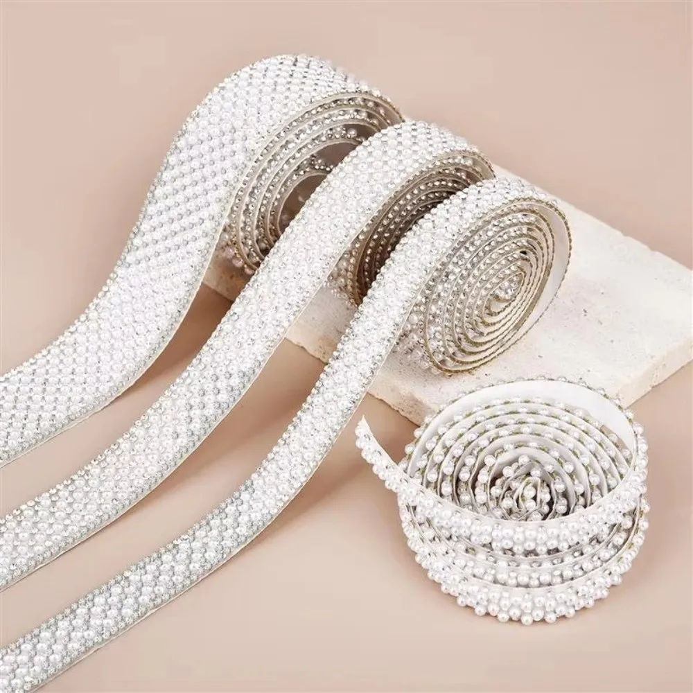 Rhinestones Arts Crafts Self Adhesive Crystal Rhinestone Sticker DIY Pearl Diamond Ribbon Drill Tape Car Phone Camera Decoration