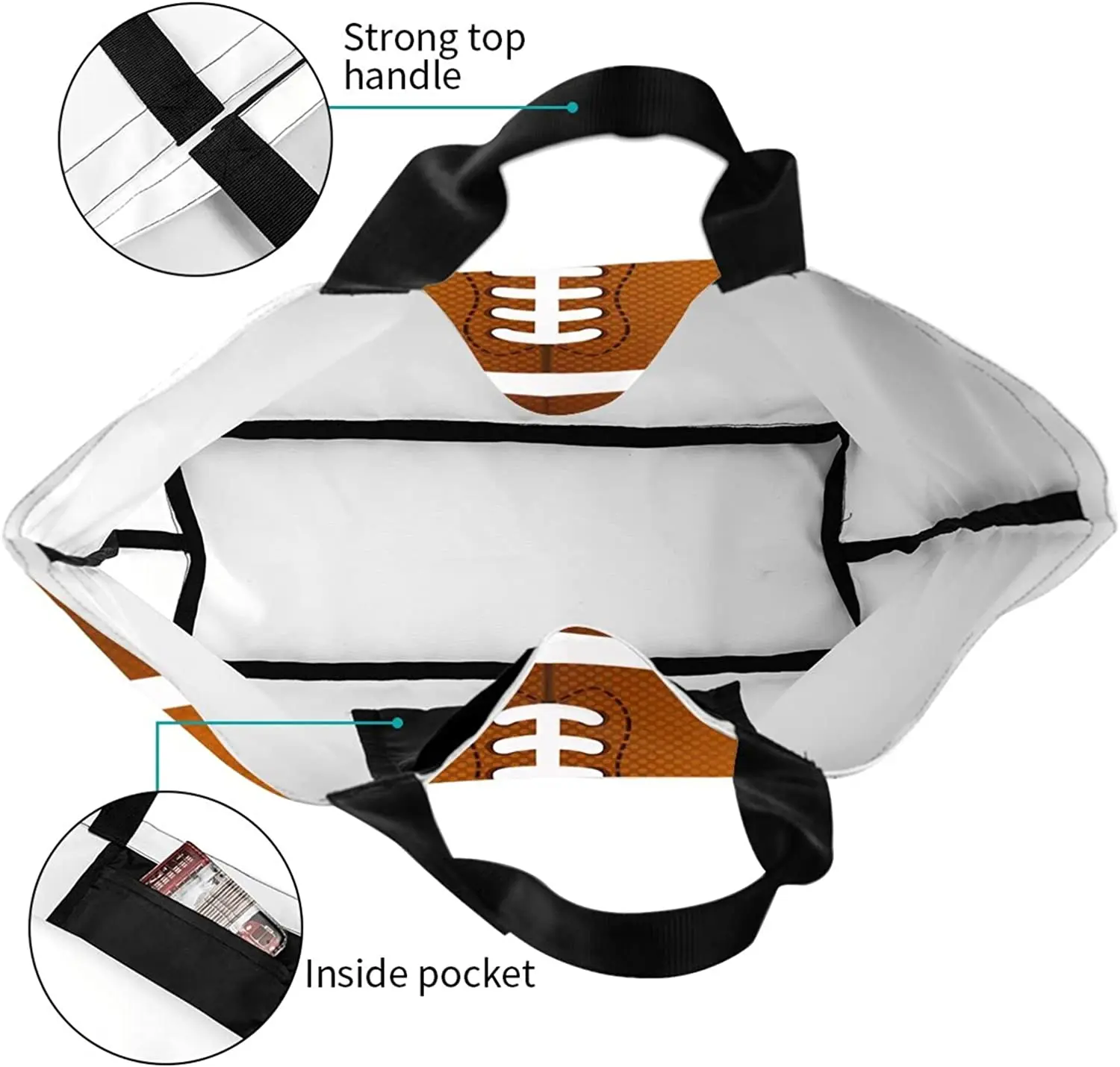American Football Tote Handbag Large Oversize Casual Canvas Sports Mom Beach Travel Bag