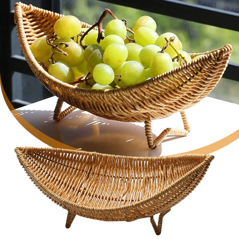 

European Light Luxury Wind Fruit Plate Plastic Rattan Creative Living Room Coffee Table Basket Household Afternoon Snack Plate