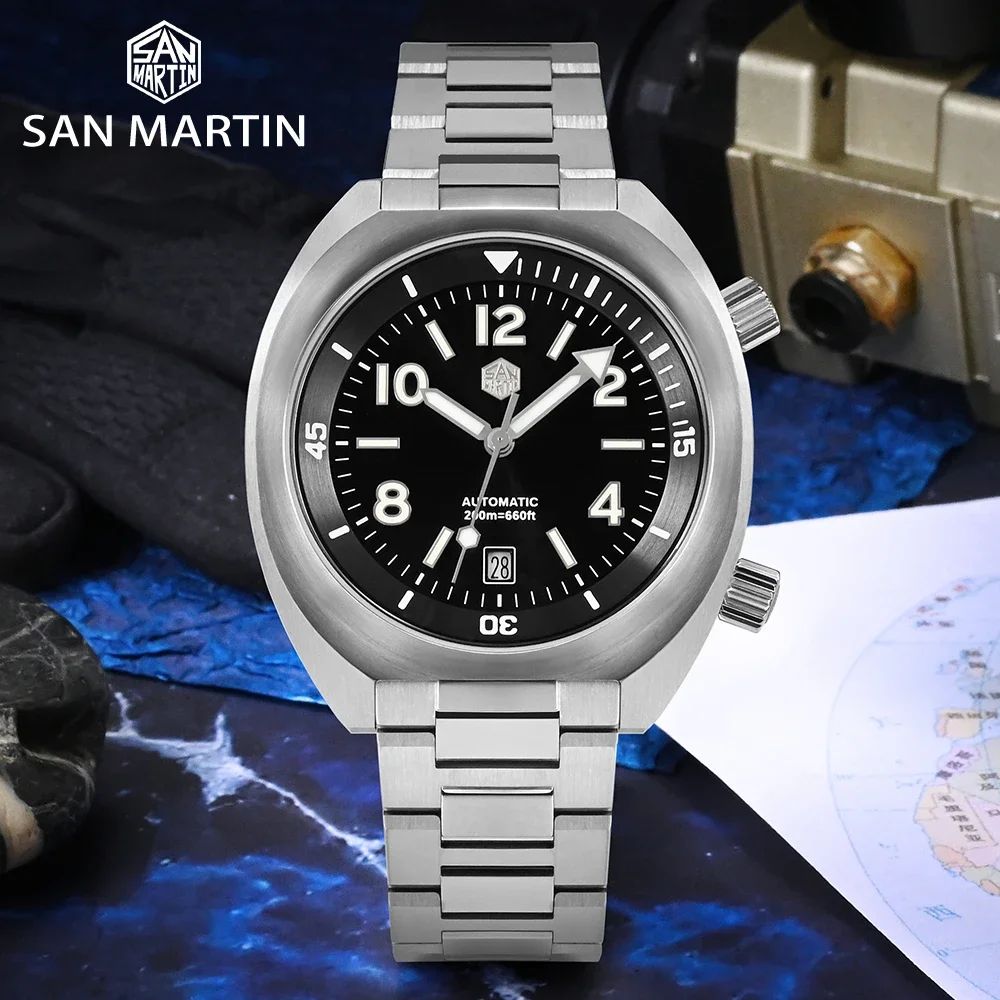 San Martin Men Diving Watch YN55 Button Control Bidirectional Turn Chapter Ring Automatic Mechanical Sapphire Waterproof 200m