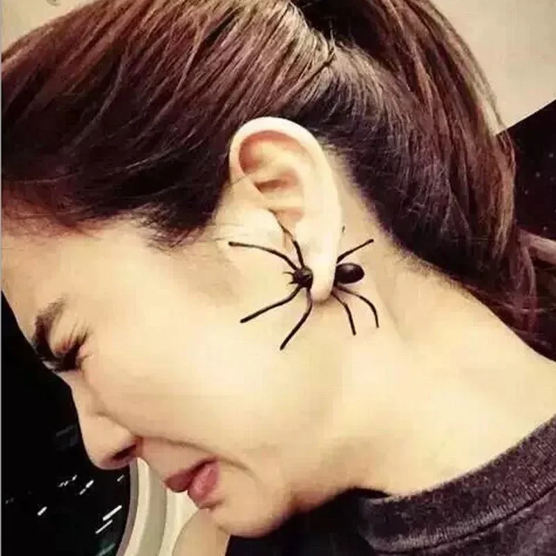 Halloween Decoration Halloween Costumes For Woman 3D Creepy Black Spider Ear Stud Earrings For Haloween Party DIY Decoration