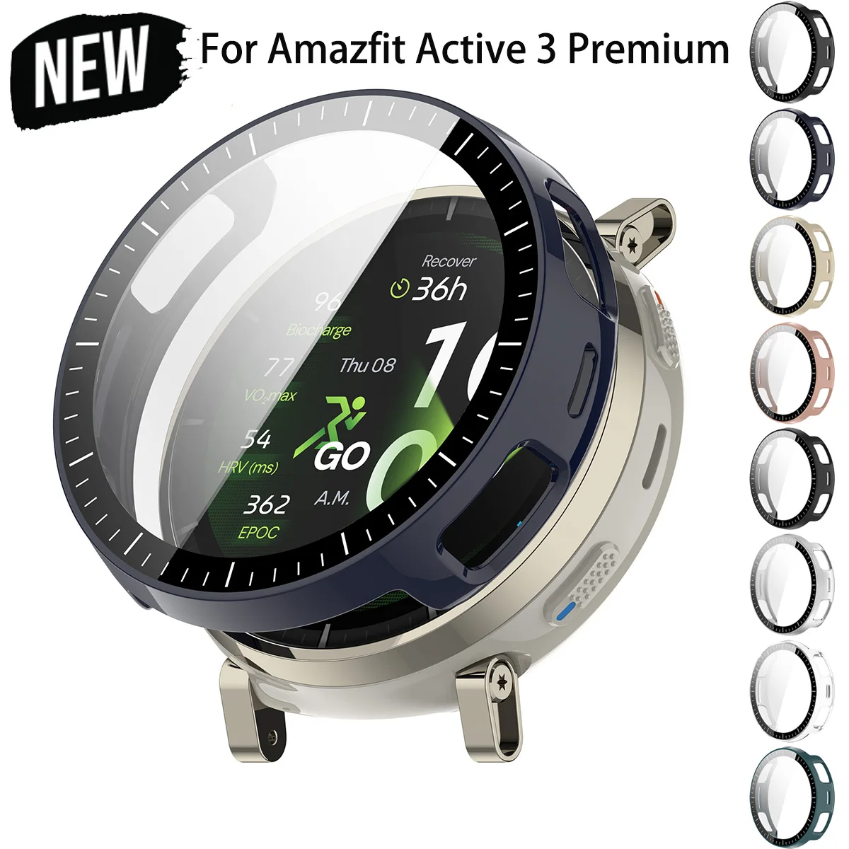 With Time Scale Case+Tempered Glass for Amazfit Active 3 Premium Full Cover Protective Bumper Shell Anti-scratch Frame PC Cover