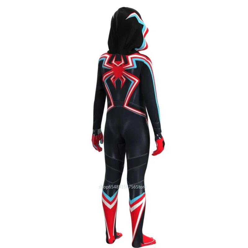 Halloween costume 2099 Miles Morales Cosplay Costume or Kids Adult Black Spider Bodysuit with Hat Superhero Children Jumpsuit