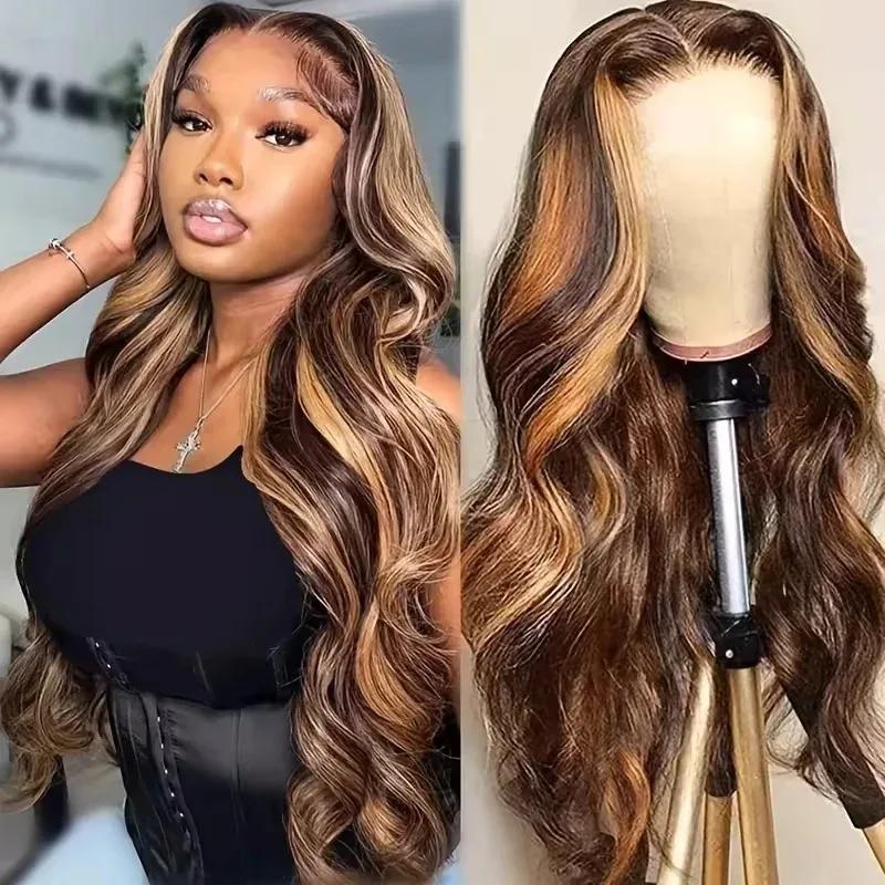 Curly Highlight 13x4 Lace Front Human Hair 180 Density 30 40 Inch Body Wave 13x6 Lace Frontal Wig Brazilian For Black Women