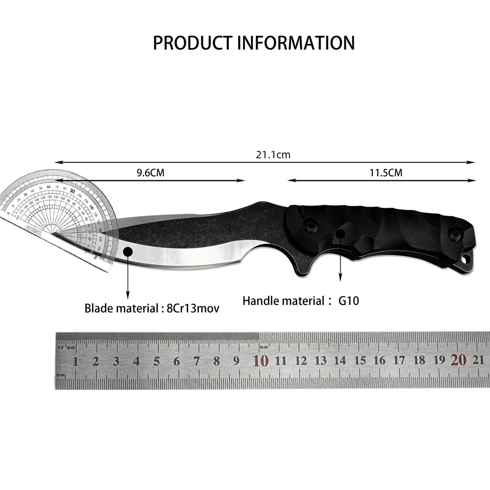 High Hardness Fixed Blade Knife Outdoor Camping Knife Hunting Knife 8Cr13mov Blade G10 Handle EDC Survival Fishing Hiking Toos