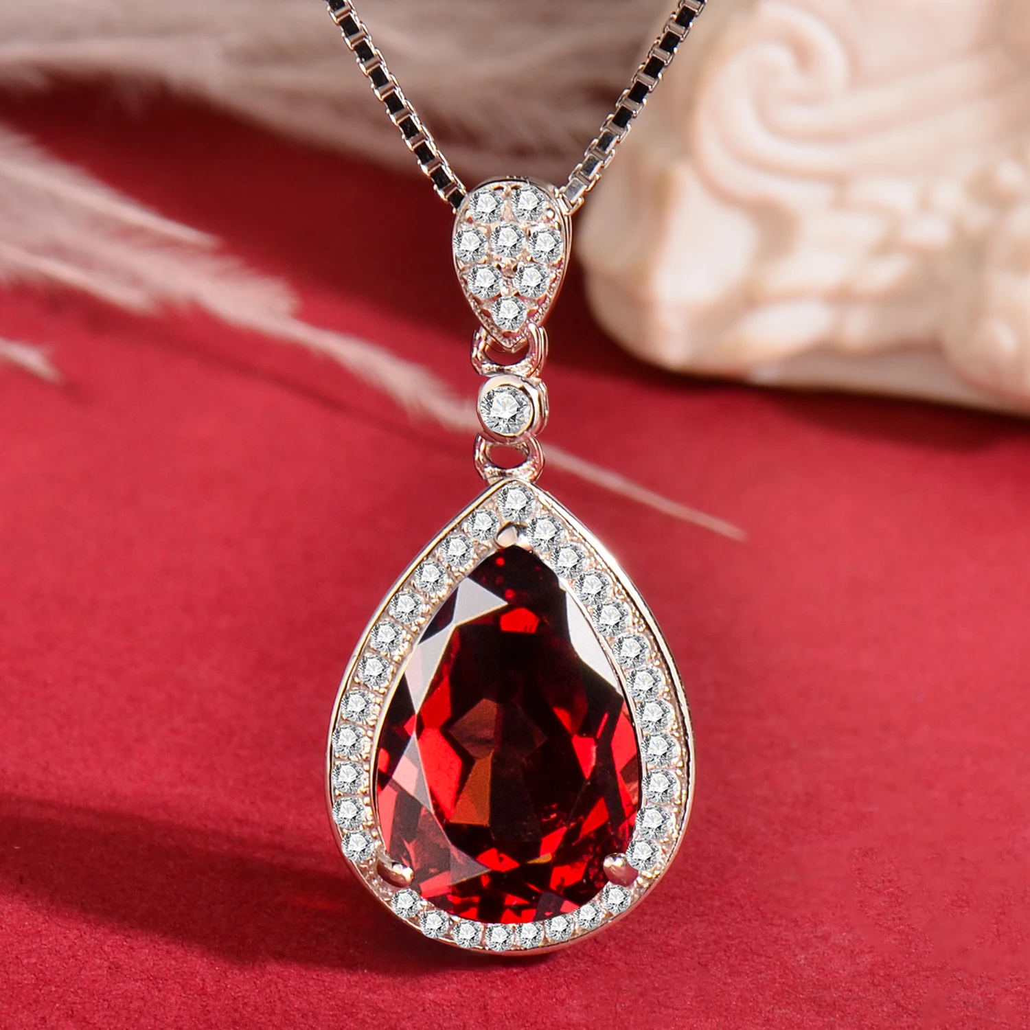 

Подвеска из серебра 925 пробы с натуральным гранатом, подвеска в форме капли воды, подвеска из розового золота, с ожерельем из серебра 925 пробы, подходит для женщин, простой и элегантный кулон, изысканное, стильный, праздничный подарок, подарок на День с