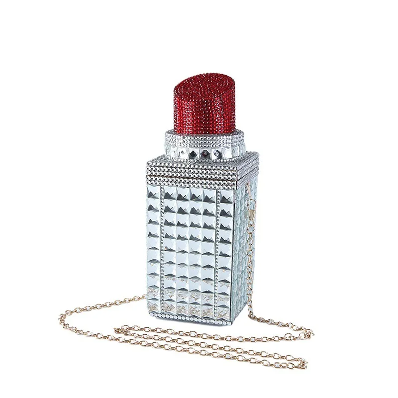

Meet You Fashionable Rhinestone Evening Dresses Bag Creative Lipstick Shape Bling Diamond Storage Crossbody Chain Bag Clutches