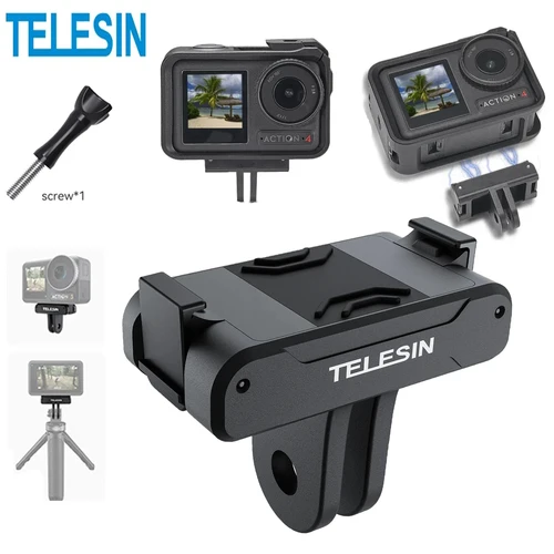 TELESIN-Adaptador magnético de dos garras, accesorios de Cámara de Acción para DJI OSMO Action 3 4 5 Pro, accesorios adaptadores, hebilla de Metal