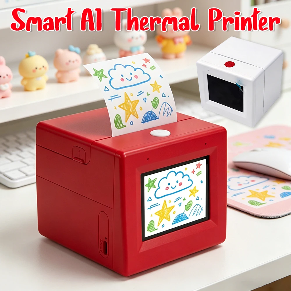 AI Audio Chat Thermal Printer Voice Control Portable Mini Printer Wireless Adhesive Label Printers Sticker Maker For iOS Android