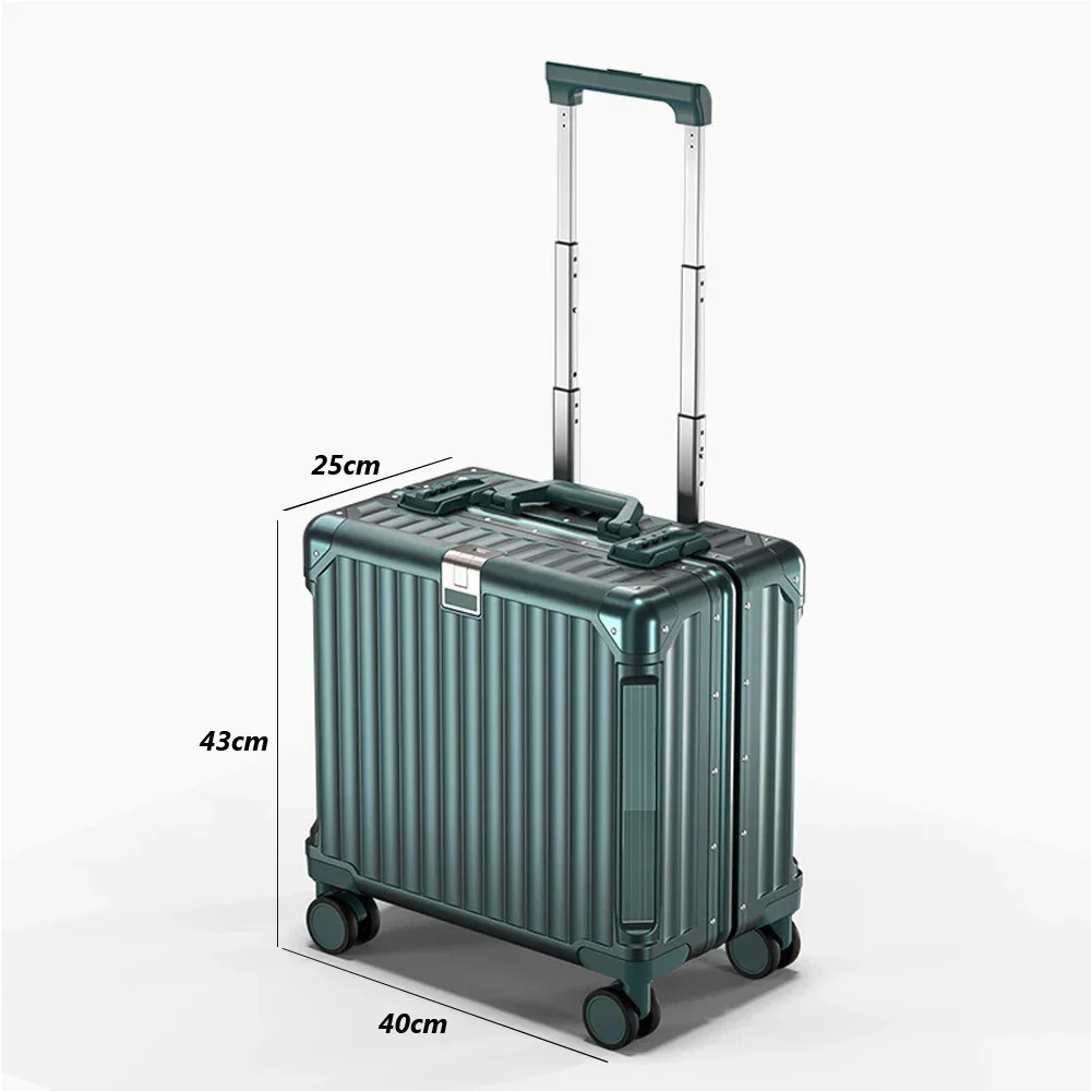 2024 Aluminum Magnesium Alloy Luggage Men/Women Travel Suitcase with Telescopic Pull Rod Spinner Size:43-25-40cm