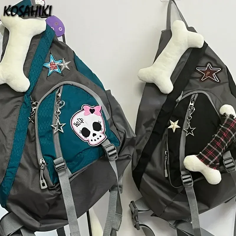 Y2k estetyczne torby Crossbody Vintage Skull Star gotycka japońska torba na ramię kobiety Harajuku Streetwear