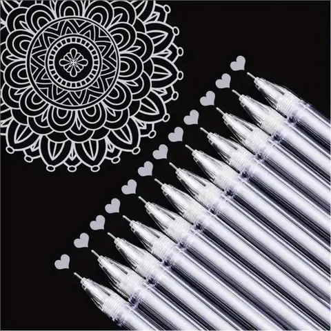 12 unids/set de bolígrafos de Gel de oro blanco y plata, bolígrafos de punta extrafina de 0,5mm, bolígrafos de tinta de Gel para dibujo de papel negro, bocetos