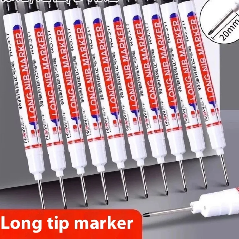 10Pcs 20mm Deep Hole Long Nib Head Markers For Metal Perforating Pen Waterproof Bathroom Woodworking Decoration Multi-Purpose