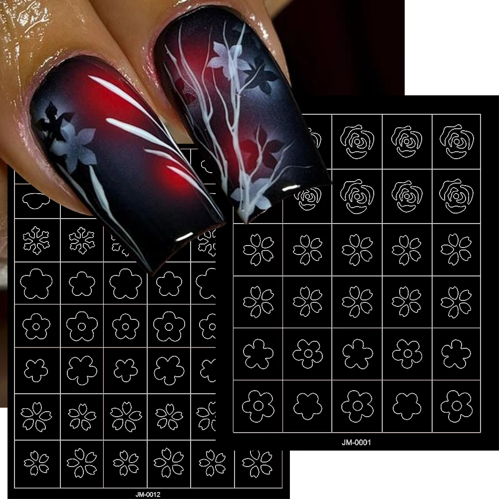 1 Stücke Rose Kirschblüte Airbrush Nagel Schablone Aufkleber Schneeflocken Sakura Selbstklebende Sprühfarbe Aufkleber Maniküre Vorlage Werkzeuge