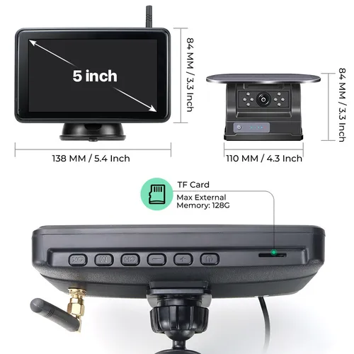 Imagen 2 del producto GreenYi-cámara de respaldo inverso con imán de energía Solar inalámbrica, Monitor de visión trasera AHD de 5 ""para Camper, camión, remolque, Rv