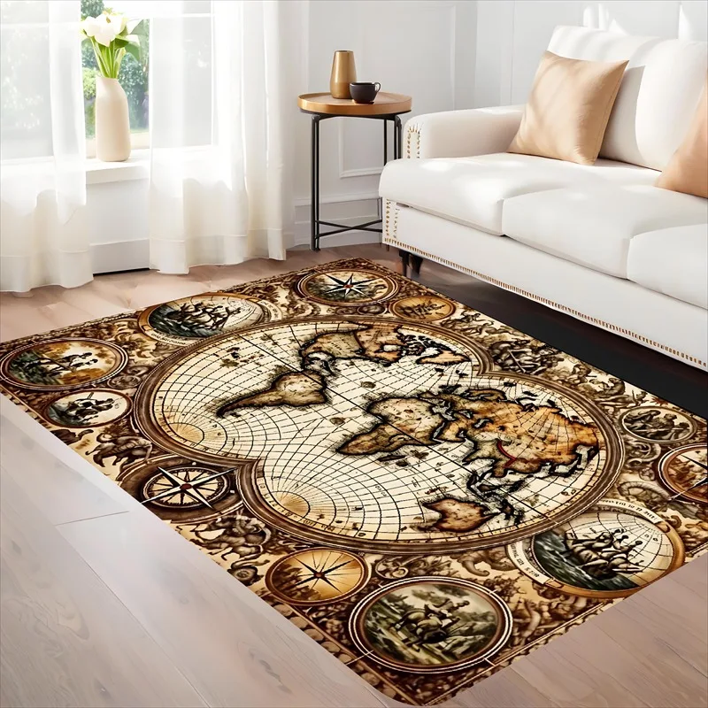 

1PC Map Old Pattern Kitchen Rugs Non-Slip Home Door Mats Pop design Bathroom Rugs Bath Mat Carpet for Home Sink Laundry Decor
