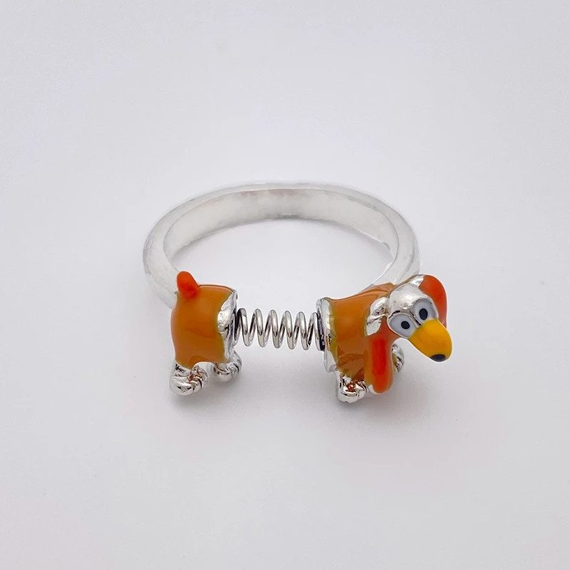 Funny and Cute Spring Dog Ring for Women and Men's New Adjustable Spring Design Sausage Dog Ring Cartoon Dog Ring image 3