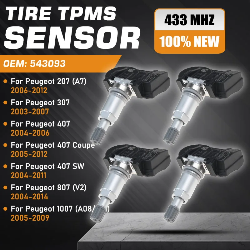 

Car Tire Pressure Sensor For Peugeot 207 2006-2012 Peugeot 307 2003-2007 TPMS Peugeot 407 2004-2012 Peugeot 807 2004-2014 543093