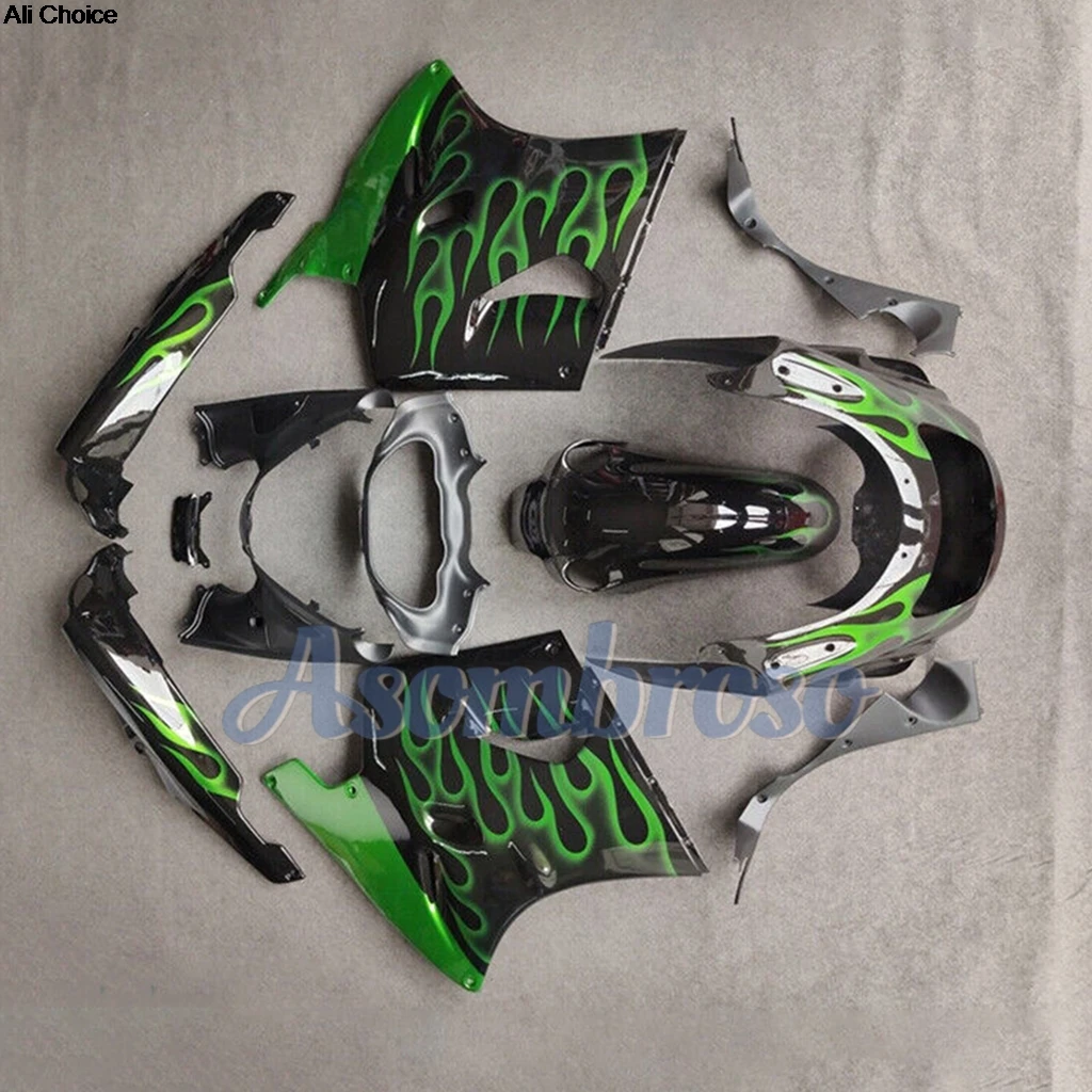 Motorcycle Fairing Kits for Kawasaki Ninja ZZR1100 93-01 ZZR 1100D ZX-11 1993 1999 2000 2001 2003 Green Flame Bodywork Set