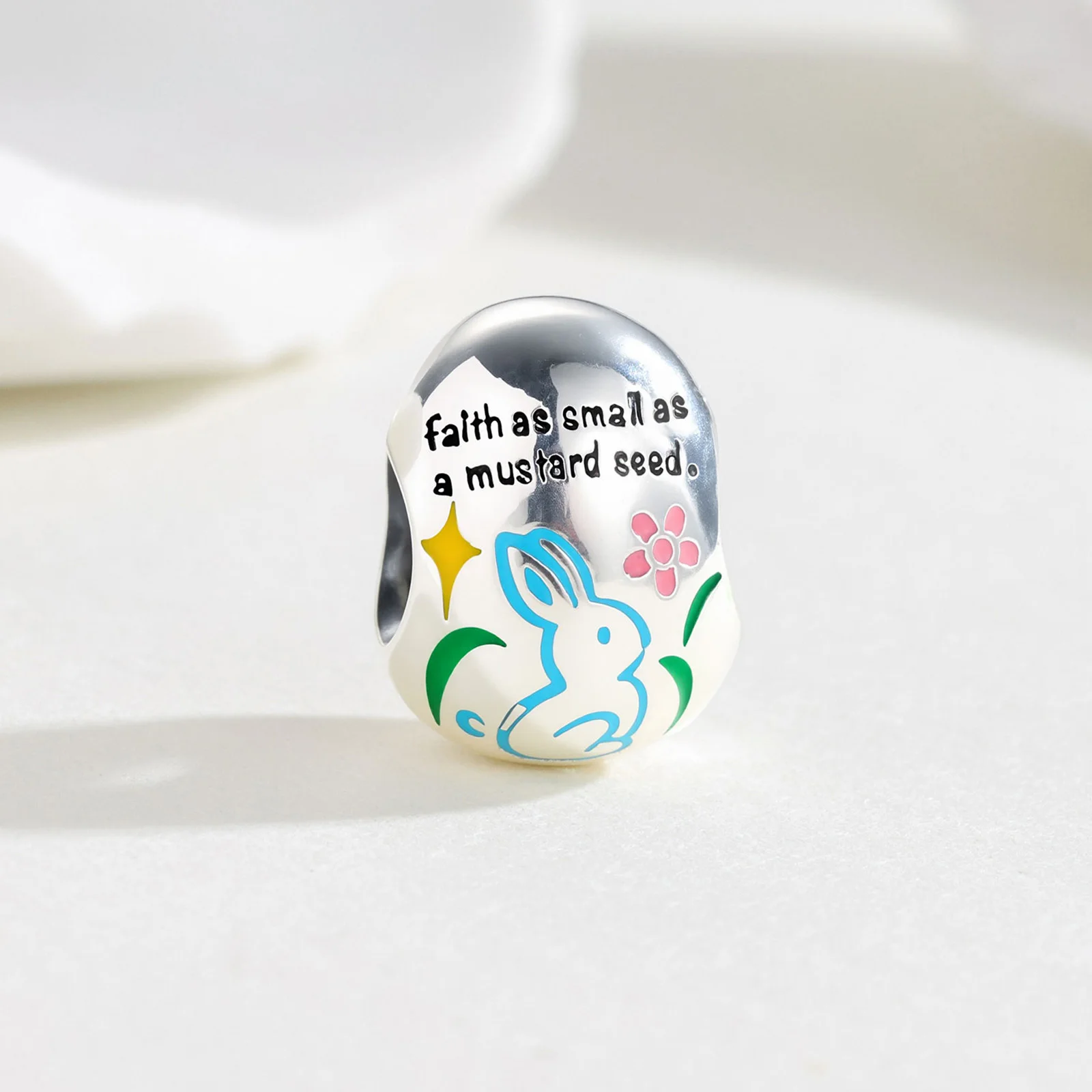 925 Sterling Silver Easter Egg Charm Faith Power Rabbit Bead Fit Original Bracelet For Women Jewelry Party DIY Gifts Accessories