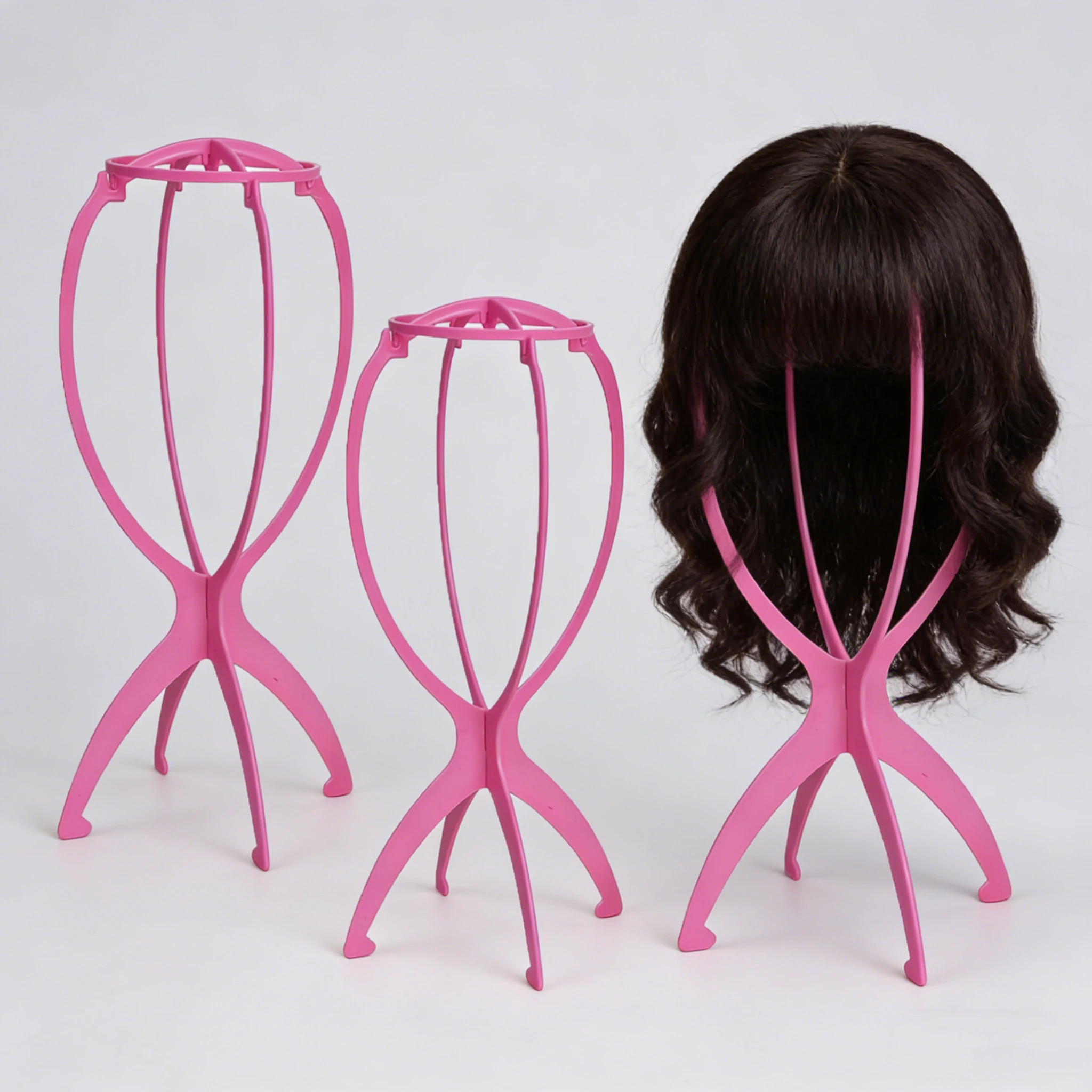 

Pink Foldable Wig Stand Portable Collapsible Wig Holder Plastic Display Stand Stable Home Salon Styling Tool Lightweight Storage