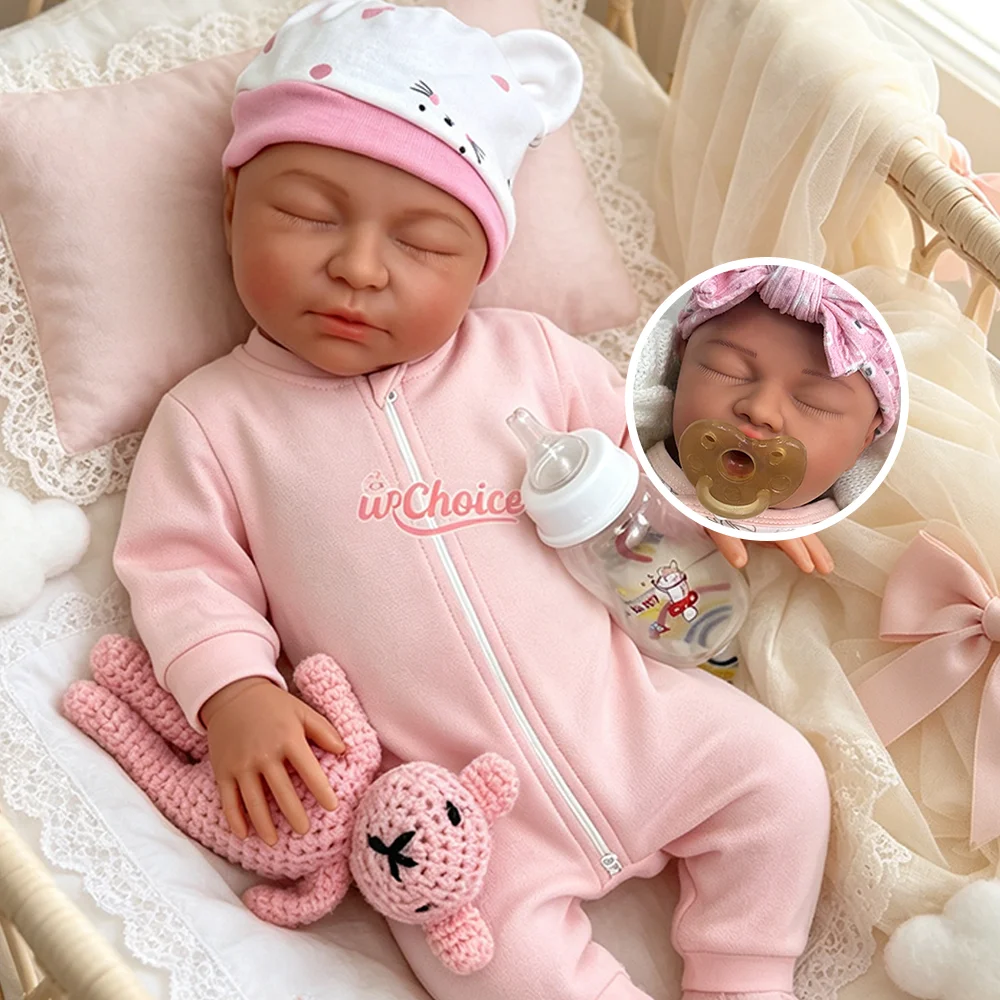 Poupée Reborn réaliste en silicone solide doux 22 pouces, bébé endormi à bouche ouverte, potelé, veines 3D peintes à la main, corps pondéré de 8 livres