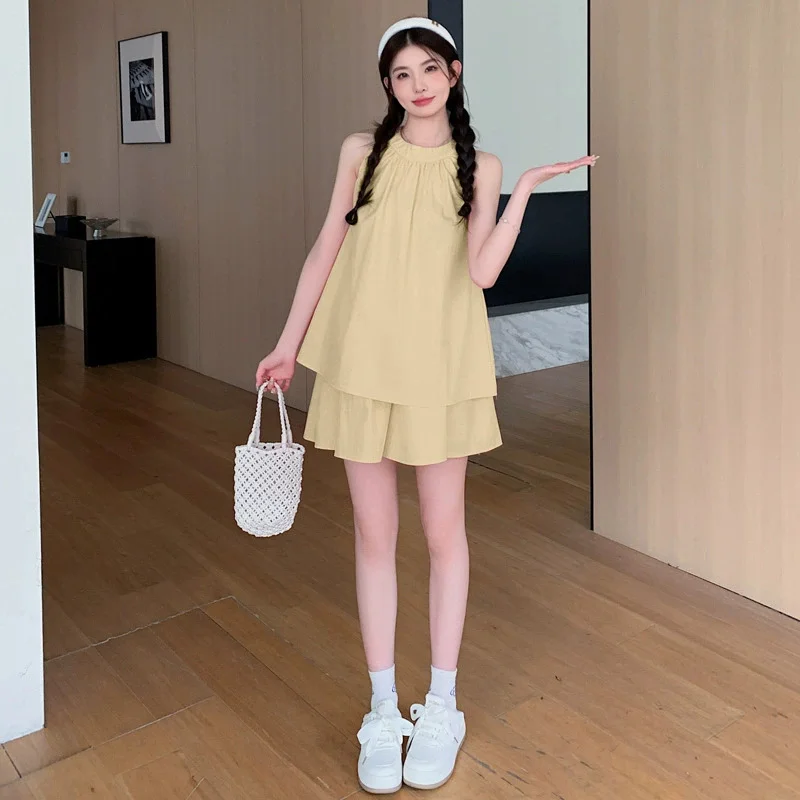 ملابس حمل ملابس الصيف 2025 جديد دمية بلوزات وسراويل قصيرة 2 قطعة مجموعة للنساء الحوامل عصرية ومريحة #3