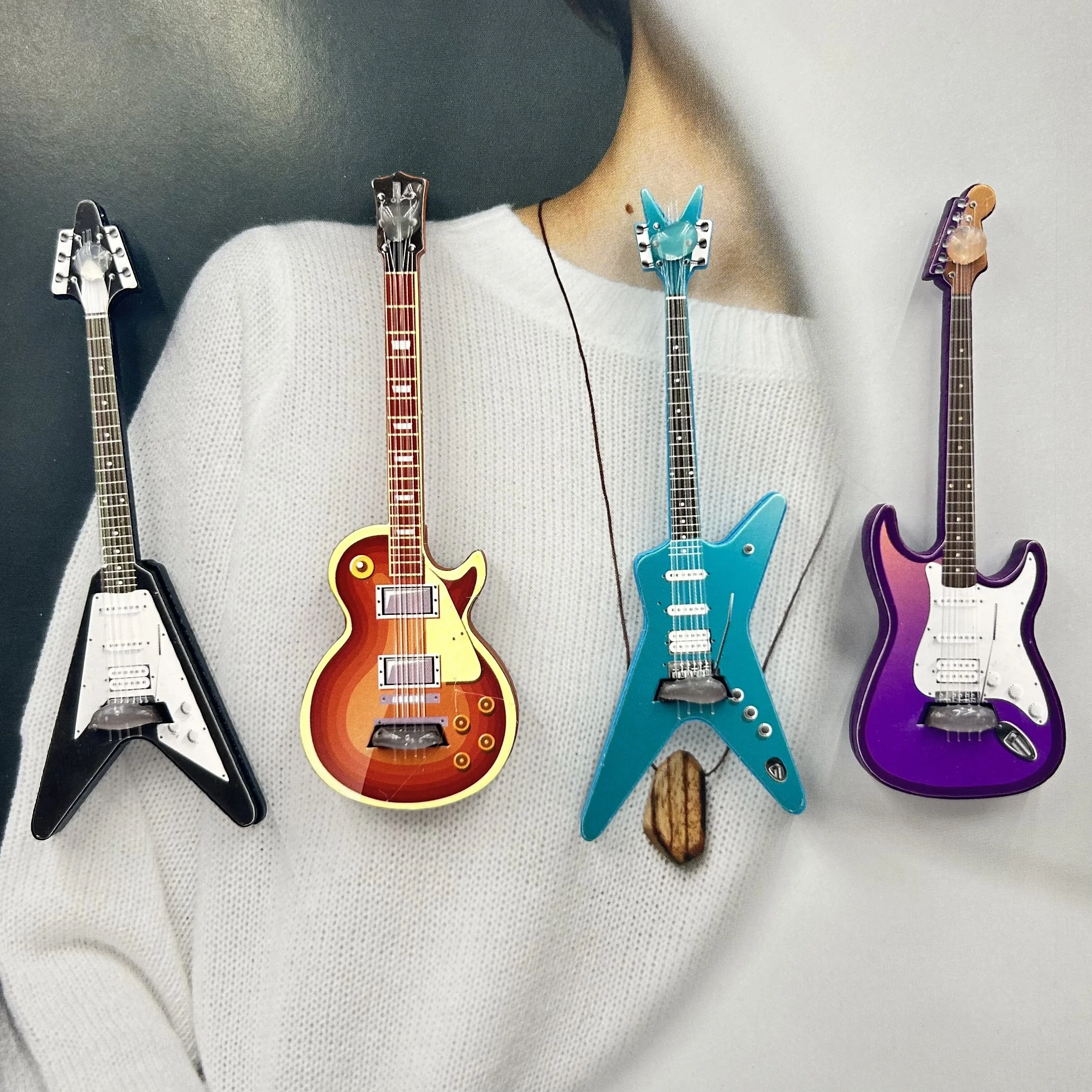 4 قطع من ملصقات ثلاجة الجيتار الكهربائي، ملصقات ثلاجة مزخرفة، مغناطيس مكتب لطيف، مغناطيس ديكور منزلي