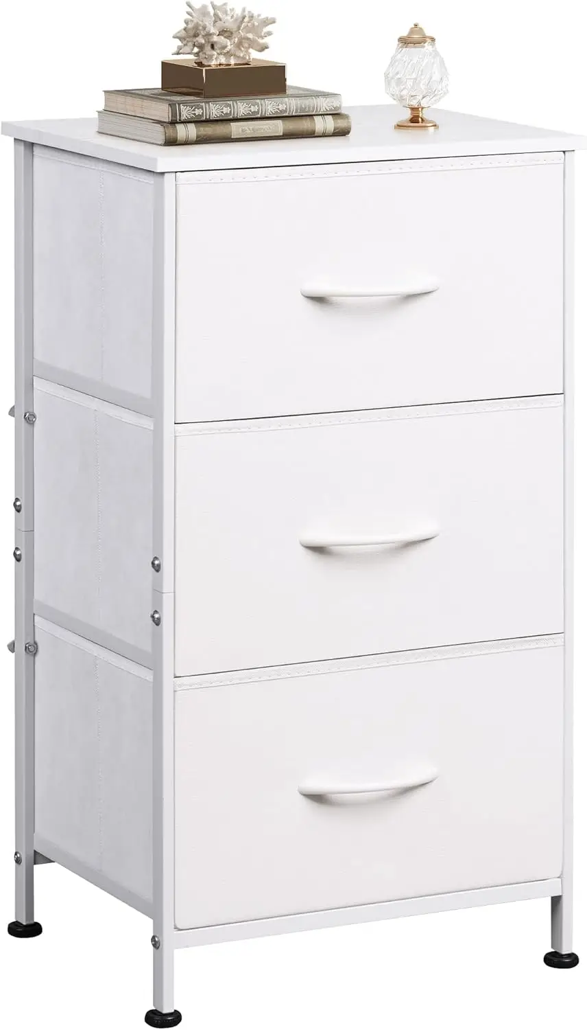 

Nightstand with 3 Drawers Fabric Dresser Organizer Unit Storage Dresser for Bedroom Hallway Entryway Closets Sturdy Steel Frame