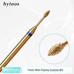 HYTOOS 1mm Mini Flame Cuticle Clean Nail Drill Bit, Titanium Russian Diamond Nail Bits Nail Cleaner Accessories for Dead Skin