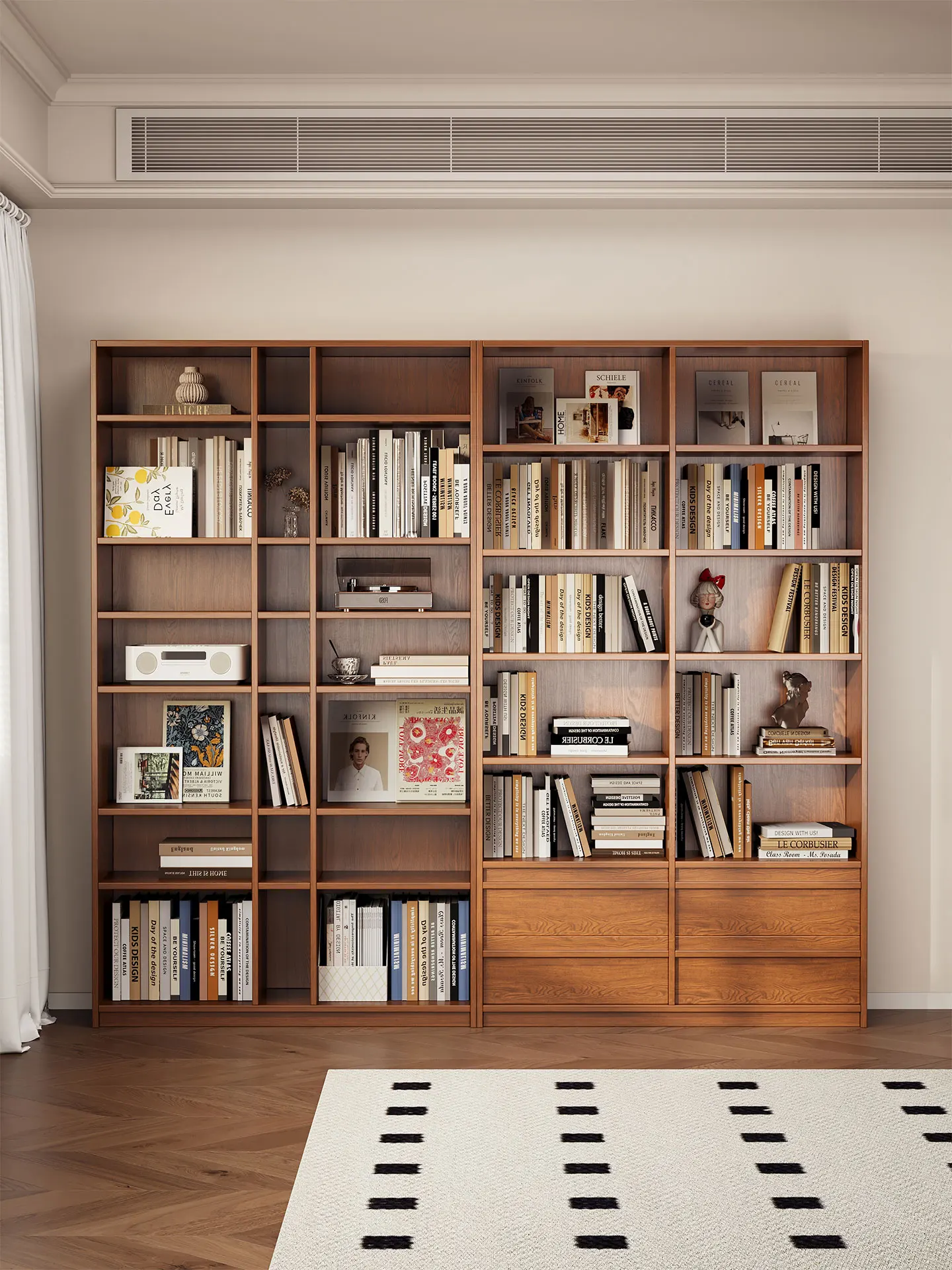

Medieval style bookcase floor rack solid wood display cabinet household living room display cabinet storage custom cabinet