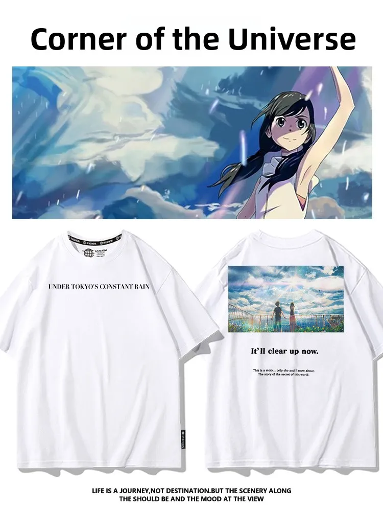 

Summer ort Sve Men's T-irt Weather Boy Collaborative Anime Cartoon Print Stand Fit Polyester Fiber Antibacterial