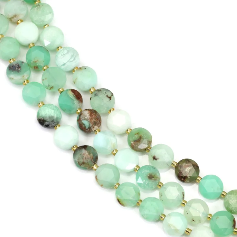 Chrysoprase Beads Strand Faceted Flat Round 8mm Natural Semiprecious Stone For Jewelry Making  DIY Bracelet Earrings