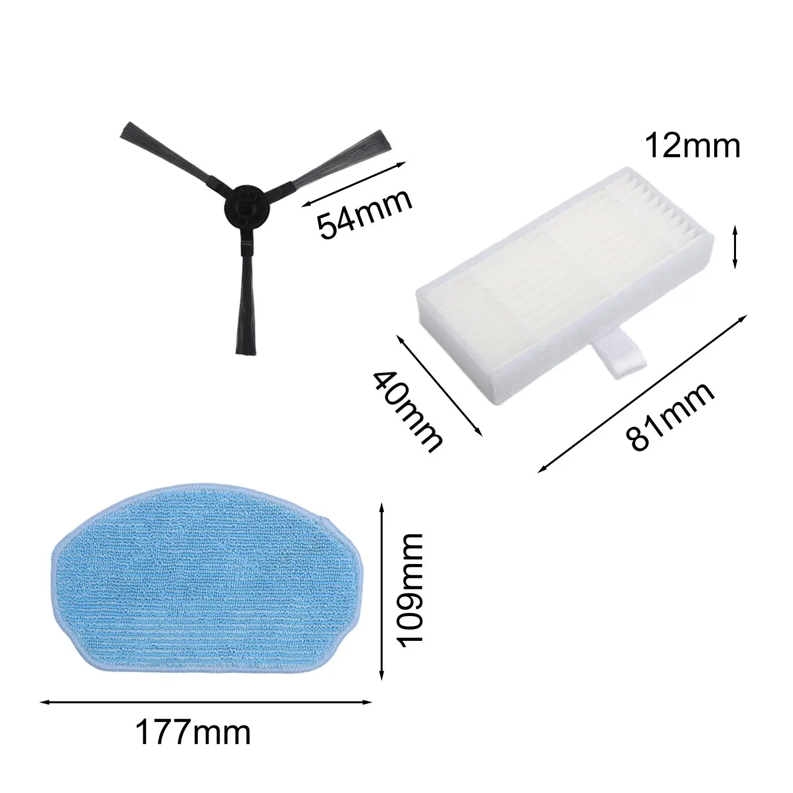 HEPA Filter Side Brush and Mop Pad Set for Conga for m10 For Xtreme For BR151 BR153 BR154 SHELIKI For BR151 For BR151