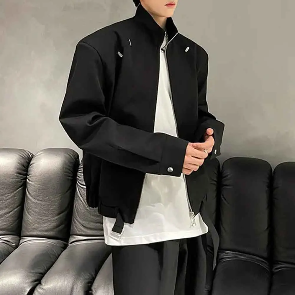 

Осенняя новая мужская однотонная куртка с длинными рукавами на молнии в американском стиле ретро, модные тенденции, свободные повседневные нишевые мужские топы High Street