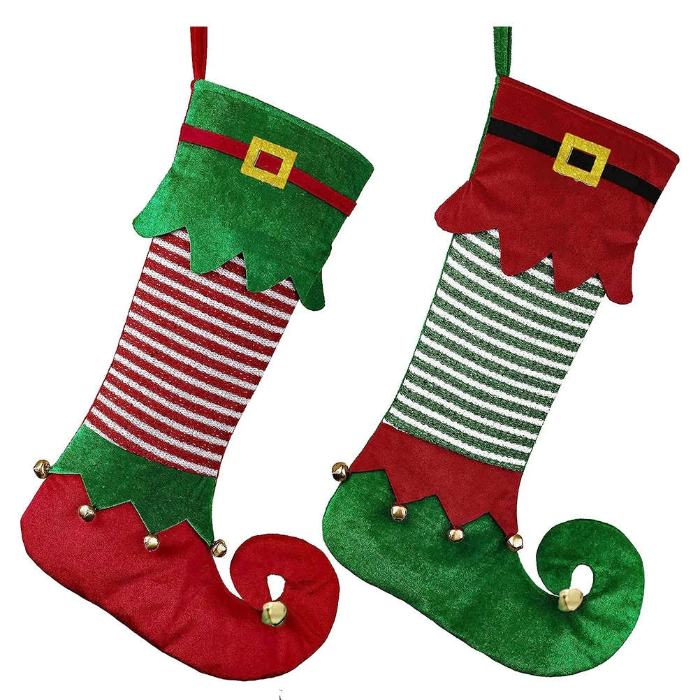 

2 Pcs Christmas Socks Xmas Gift Pouch Tree Pendant Candy Bag Window Hanging Ornaments Decoration Man