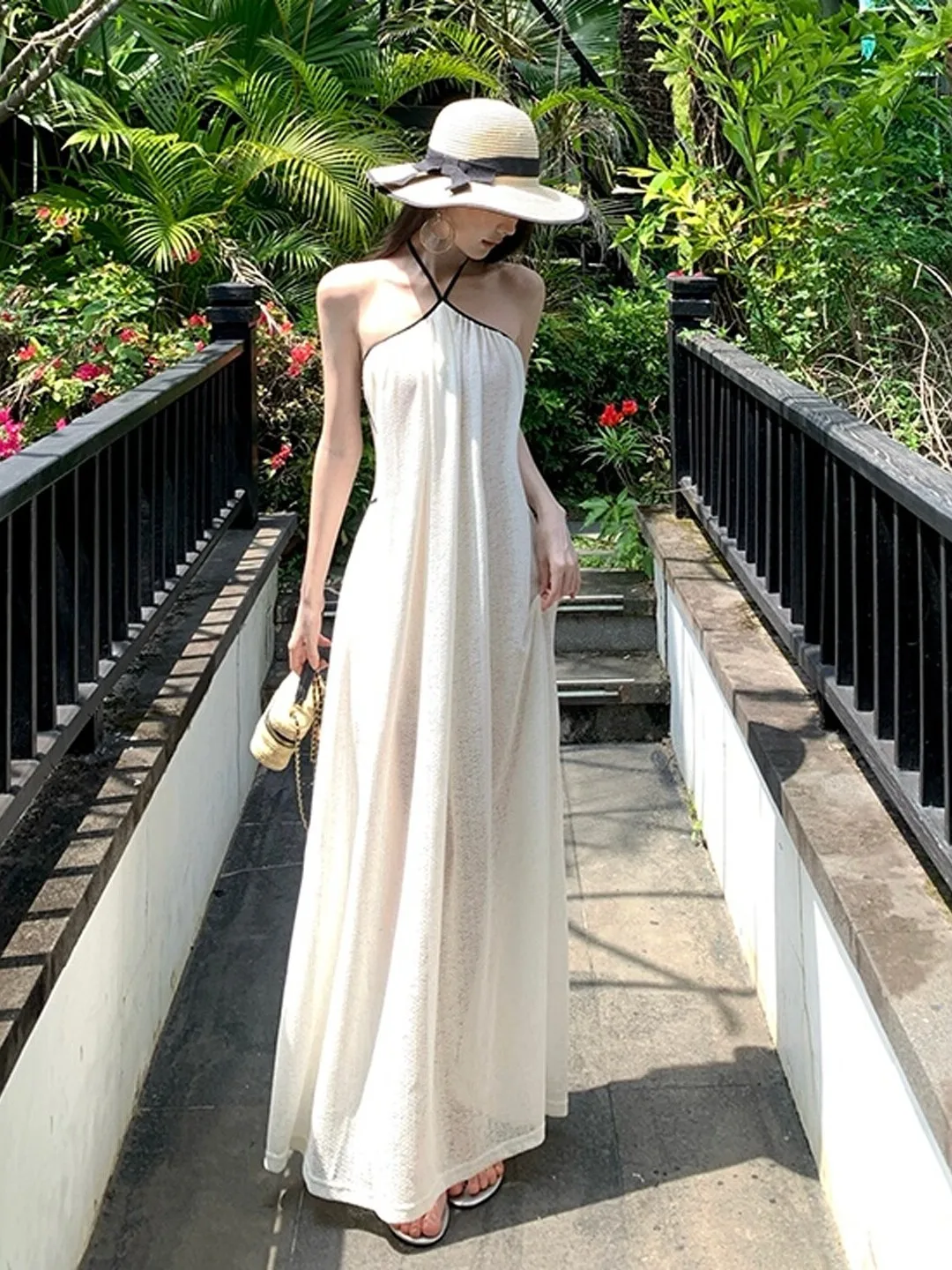 

Gentle Breeze Beautiful Halter Neck Fairy Dress Beach Vacation Style Summer New Arrival Women's Cotton Soft Pure Desire Dress
