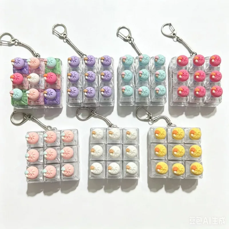 Kawaii Steamed Bun Fidget Clicker Keychain Mini Press Button Stress Relief Sensory Toy Bag Pendant Gift