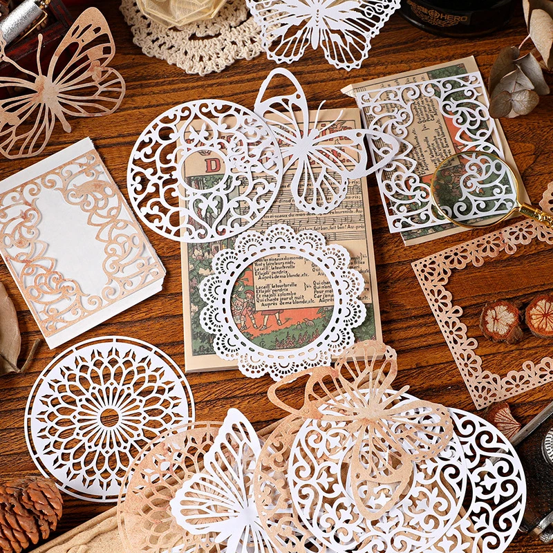 1pack/20pcs Retro Hollow-Out Paper Art Decorative Papers, Exquisite DIY Handmade Album Scrapbooking Decorative Paper Supplies