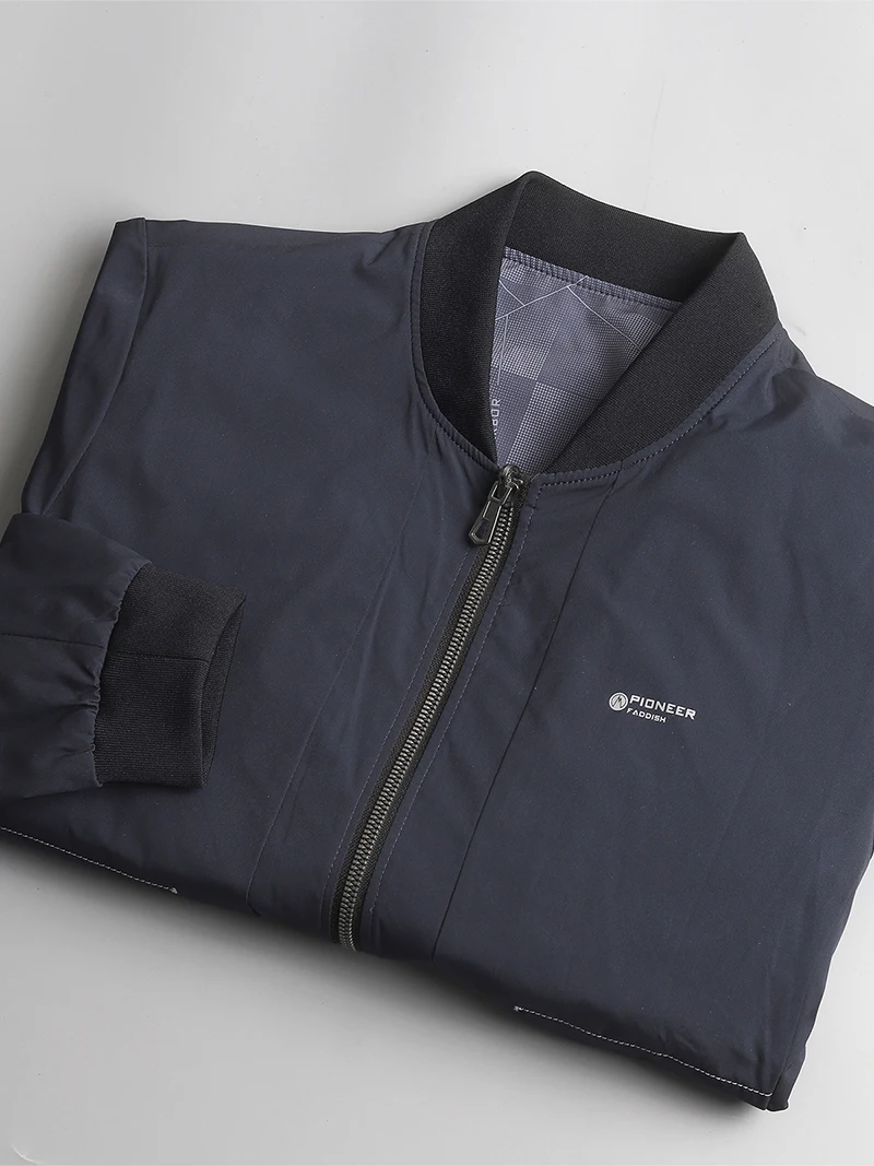 

Double-Sided Wear Baseball Collar Casual Print Jaet Men's Spring Autumn Polyester Fiber Stand Fit Long Sve Zipper